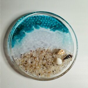 Beach Resin Trinket Dish with Turquoise Wave and Shells